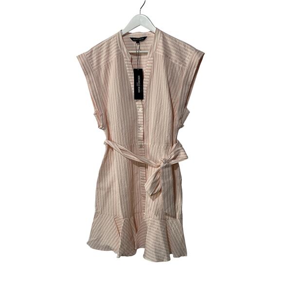 VERONICA BEARD WOMENS SIZE 10 AVELLA STRIPED MINI DAY DRESS PINK WHITE TINY FLAW - Picture 3 of 13